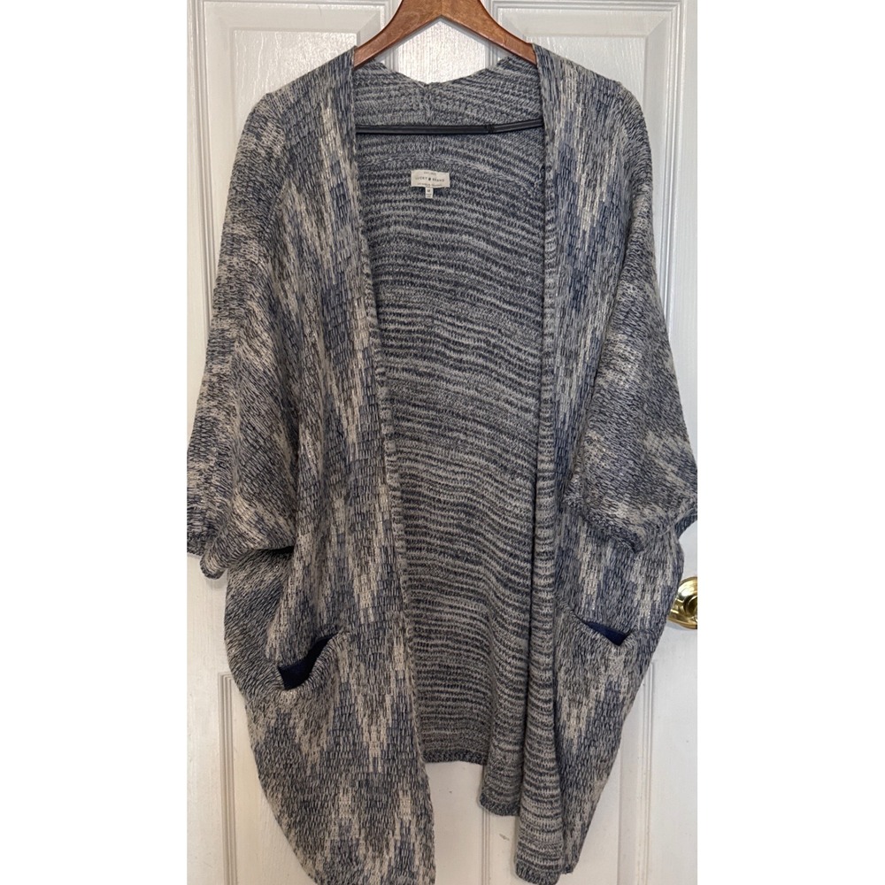 Lucky Brand Blue Space‎ Dye Metallic Knit Open Front Cocoon Cardigan Sweater M